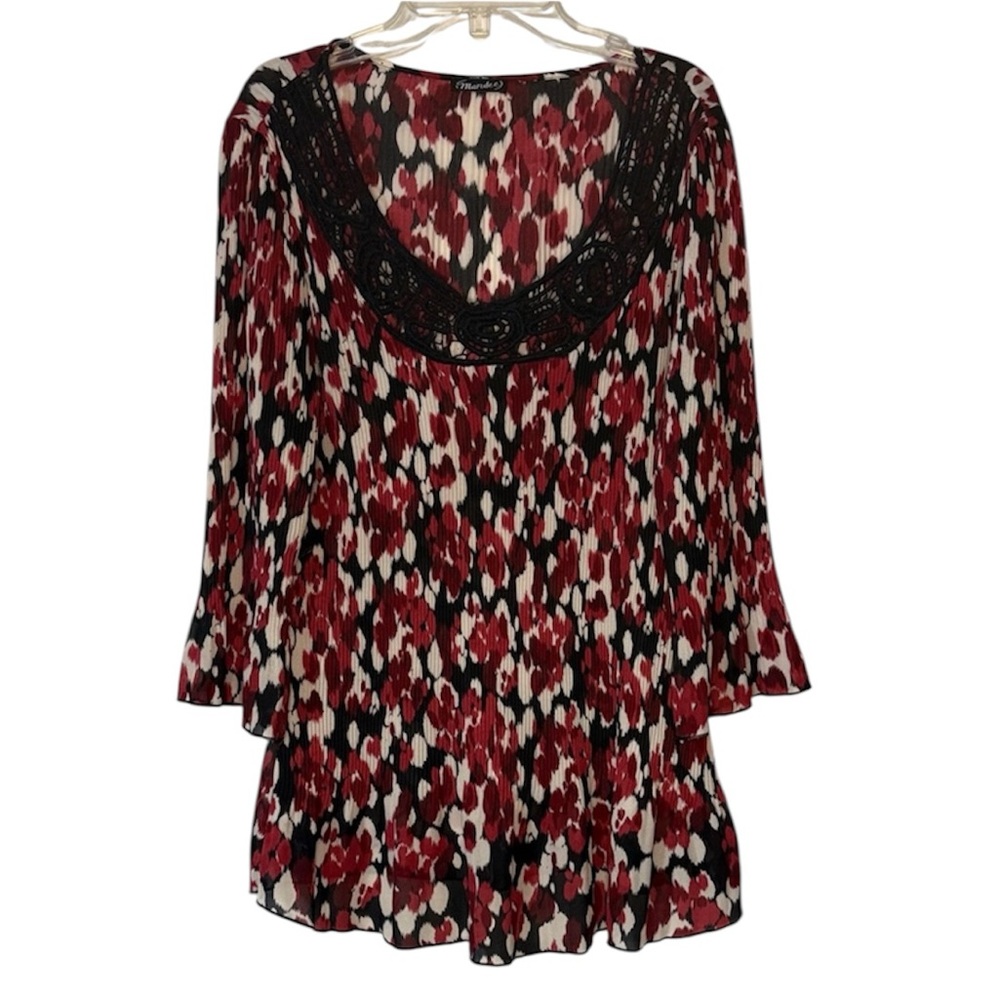 Women's Top with Red and Black Abstract Design